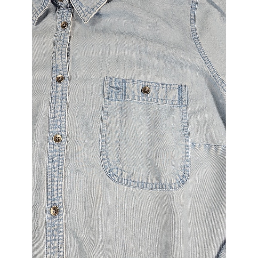 CHAPS Women's Pluss Size 1X Chambray Blue Shirt Button Up Long Sleeve 100% Lyoce - Picture 4 of 16